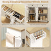 Kitchen Island with Storage, Rolling Kitchen Cart with Charging Station, Drop Leaf, Spice Rack, Towel Rack, Drawers, White