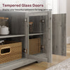 Sideboard Buffet Cabinet with Storage, Coffee Bar Cabinet with Glass Doors and Adjustable Shelves, Distressed, Grey