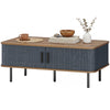 Coffee Table with Storage, Nordic Side Table with Fluted Tambour Sliding Doors and Steel Legs for Living Room, Oak