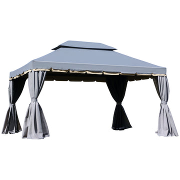13' x 10' Patio Gazebo Canopy with 2-Tier Polyester Roof, Vented Mesh Sidewall & Strong Aluminum Frame