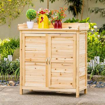 Wood Garden Shed, Compact Outdoor Storage Cabinet Potting Shed with Inner Shelf and Double Doors for Backyard, Natural