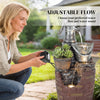 4-Tier Outdoor Fountain with Planter, Cascading Waterfall Feature with LED Lights, Rustic Brown and Grey