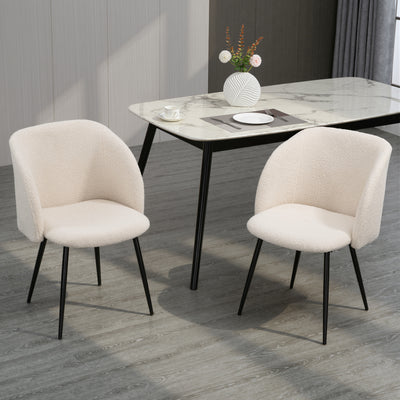 Dining Chairs Set of 2, Sherpa Fleece Upholstered Kitchen Chairs with Backrest and Steel Legs, Cream White