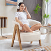 Sherpa Fleece Accent Chair, Upholstered Armchair with Solid Wood Legs and Steel Frame for Living Room, Light Brown