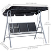 3-Seater Patio Swing, Outdoor Swing Chair, A Frame Porch Swing with Canopy Garden Hammock Glider Bed, Black