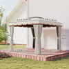 10' x 10' Deck Gazebo with Curtains & Mesh Screen Drapes, Double Roof Canopy Polyester Shade for Backyard Garden, Cream White