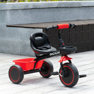Qaba Large Kids Tricycle for Toddler 2-5 Year Old Girls and Boys, Toddler Trike Bike with Adjustable Seat, Safety Belt,  Two Storage Baskets, Red