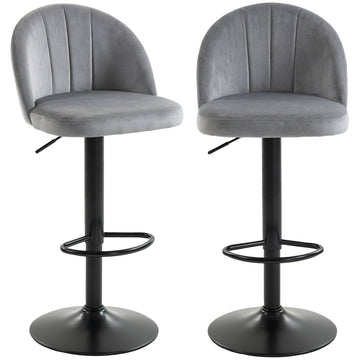 Bar Stools Set of 2, Swivel Counter Height Barstools with Footrest, Grey