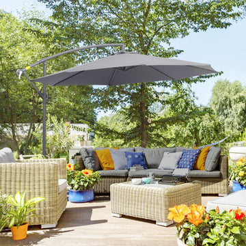 Φ10' Deluxe Patio Umbrella Outdoor Market Parasol Banana Hanging Offset Sunshade Crank Cross Base Grey
