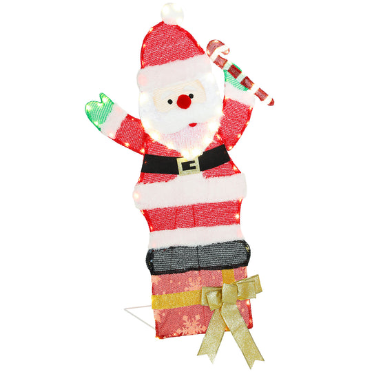 3ft Lighted Santa Claus, Light Up Christmas Decor with 97 LEDs, Stakes and Zip Ties, IP44 Waterproof for Indoor Outdoor