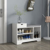 Upholstered Shoe Storage Bench, Hallway Shoe Storage with Seat, Drawer, 3 Open Shelves for Entryway, White