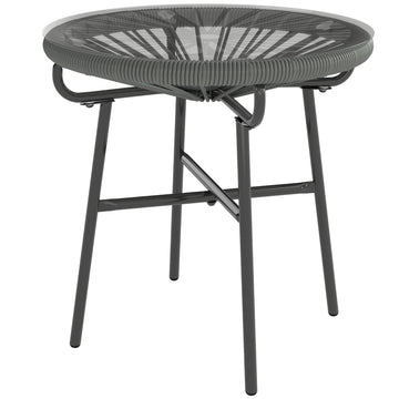 Rattan Side Table, Round Outdoor Table, with Round PE Rattan and Tempered Glass Table Top for Patio, Garden, Dark Grey