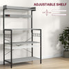 Kitchen Baker's Rack with Power Outlet, Coffee Bar Station with Adjustable Shelves and Hooks, Distressed Grey