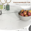 Round Dining Table, Modern Dining Room Table with Faux Marble Top, Steel Base, Space Saving Small Kitchen Table, White