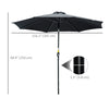 10' x 8' Round Market Umbrella, Patio Umbrella, Outdoor Parasol with Crank Handle, Tilt for Garden, Bench, Lawn, Black