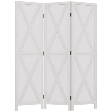 3-panel Wall Partition Farmhouse Room Separator with Foldable Design Wooden Frame 5.6FT, White