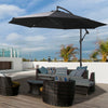 9.7ft Offset Patio UmbrellaCantilever Parasol with Crank Handle, 8 Ribs and Cross Base for Outdoor, Sun Shade, Black