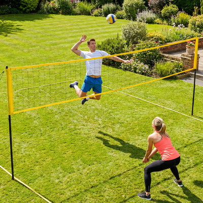 Soozier Portable Volleyball Net Set with Adjustable Height Steel Poles, Volleyball, Boundary Line and Carrying Bag for Outdoor