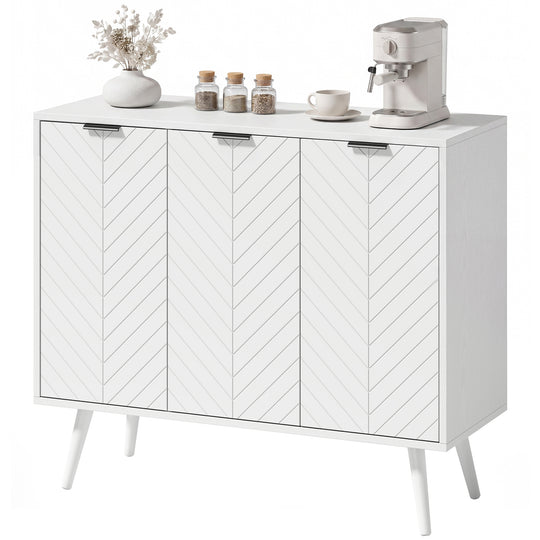 Modern Sideboard and Buffet, Dining Room Cabinet with Adjustable Shelves and 3 Doors, White