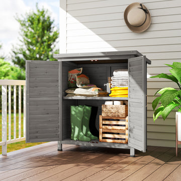 Wooden Garden Storage Shed Kit Wood Garage Tool Organisation Cabinet with 2 Door , 34