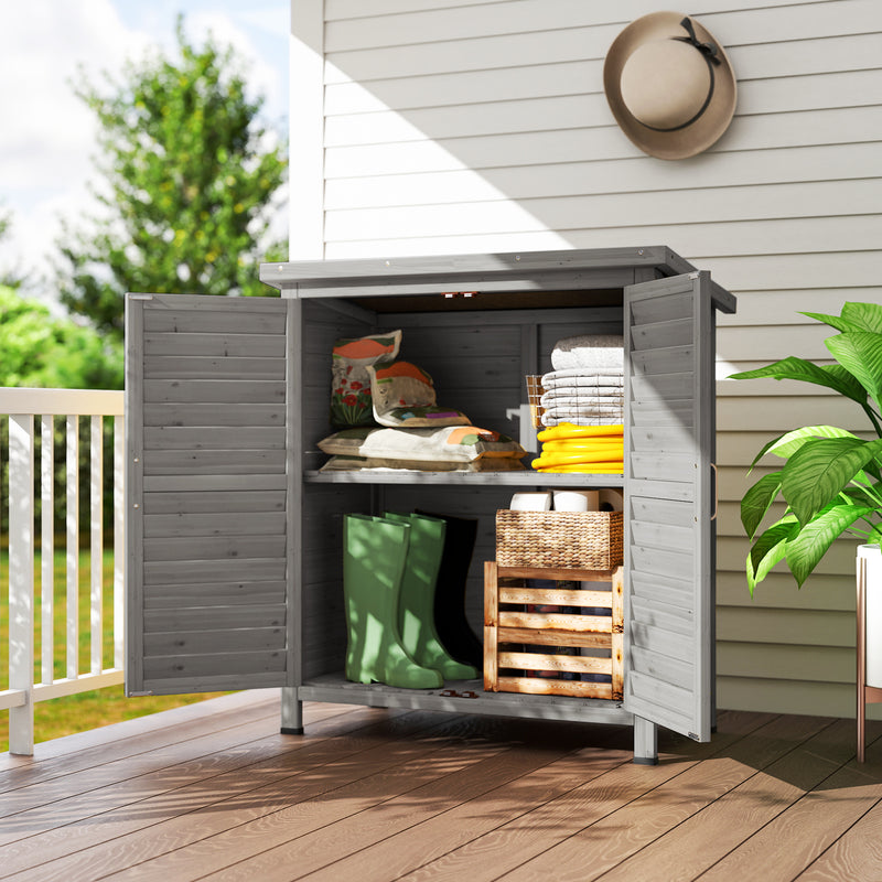 Wooden Garden Storage Shed Kit Wood Garage Tool Organisation Cabinet with 2 Door , 34