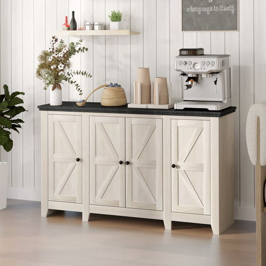 Rustic Sideboard, Buffet Cabinet with Adjustable Shelves for Living Room, Dining Room, Entryway, White Wood Grain