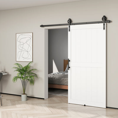 42inx84in Barn Door with 7FT Sliding Door Hardware Kit, Handle, Upgraded Rollers and Floor Guide, Waterproof