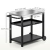 3-Shelf Outdoor Grill Dining Cart Pizza Oven Stand with Stainless Steel Top, Movable BBQ Food Prep Table Outdoor Kitchen Island with Hooks Wheels Handle, Charcoal Grey