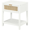 Boho Nightstand, Bedside Table with Rattan Drawer and Open Shelf, Side End Table for Bedroom, Living Room