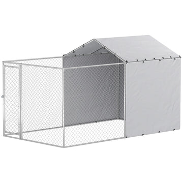 Chenil extérieur en acier galvanisé avec couverture imperméable et résistante aux UV pour grands chiens, 13,1' x 7,5' x 7,5'