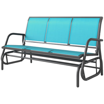 3-Seat Outdoor Glider Chair, Patio Rocking Chair, Steel Frame, Sling Fabric Seat for Garden, Backyard, Lawn, Blue