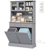 Kitchen Cabinet with Charging Station, 2 Tilt Out Cabinets, Microwave Stand, Freestanding Kitchen Pantry Cabinet