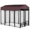 Outdoor Dog Kennel, Lockable Pet Playpen Crate, Welded Wire Steel Fence, Rotating Bowl Holders