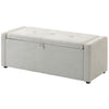 Storage Ottoman Bench, Linen-Look Fabric Upholstered Ottoman with Storage, Wide Padded Seat, Cream White