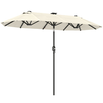 10ft Double-Sided Patio Umbrella with 35 LED Lights, 12 ribs, Extra Large Outdoor Parasol with Twin Canopy, Beige