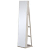 Mirror Jewelry Cabinet Armoire, Lockable Jewelry Organizer with Full-Length Mirror, LED Lights, Standing Jewelry Armoire in White Wood