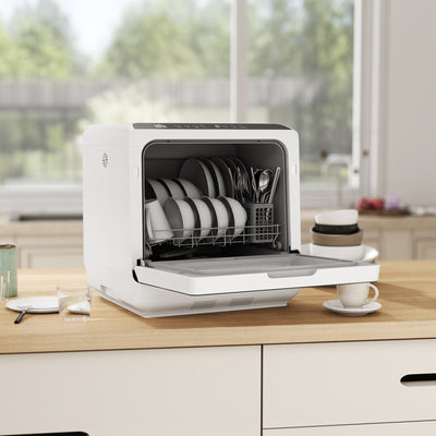 Countertop Dishwasher with Built-in 6L Water Tank, 5 Wash Programs, Touch Control, LED Display, Dual Water Supply, White