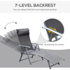 Heavy-duty Adjustable Folding Reclining Chair Outdoor Sun Lounger Patio Chaise Lounge Garden Beach Gravity Lounge with Pillow, 7 Adjustable Backrest Positions, Grey