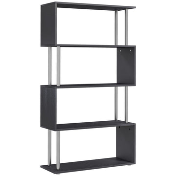 5-Tiers Geometric Wooden Bookcase S-Shaped Storage Bookshelf Display with Metal Frame for Living Room, Bedroom, Home Office, Black
