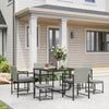 9 Pieces Wicker Patio Dining Set with 4 Armchairs, 4 Stools, Tempered Glass Top, Removable Cushions, Light Grey
