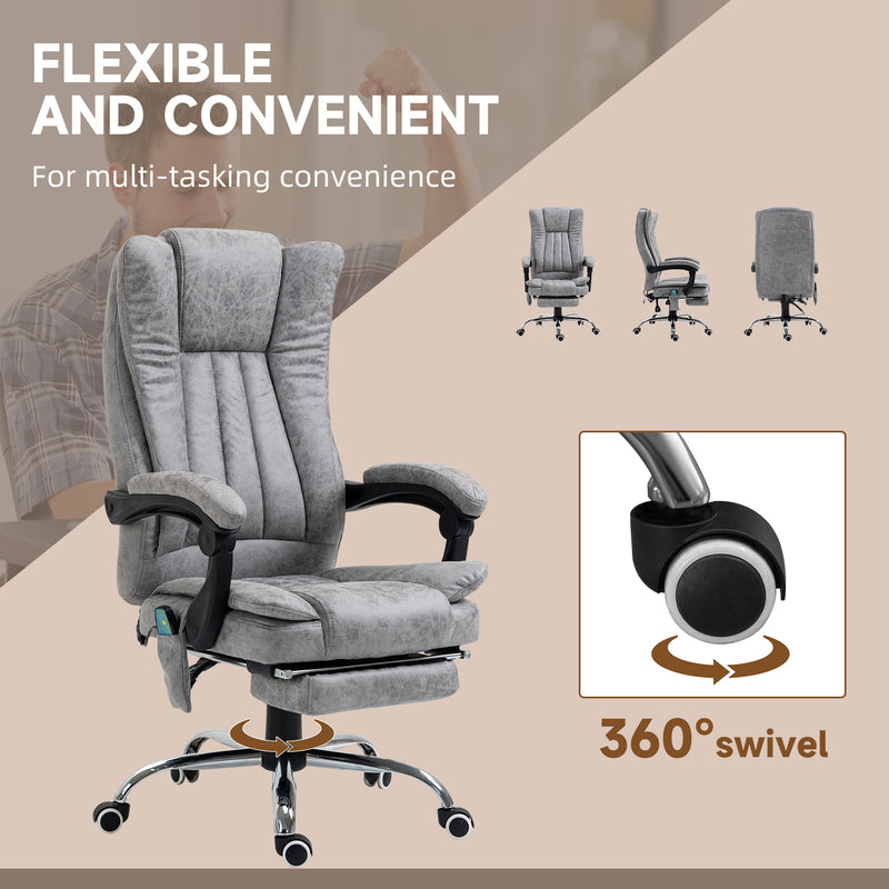 Office Chair 6-point Vibration Massage Chair Micro Fiber Recliner with Retractable Footrest Black