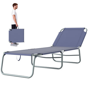 Folding Outdoor Lounge Chair Reclining Tanning Chair with Breathable Mesh Fabric for Patio Garden Pool, Navy Blue