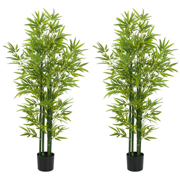 5FT Artificial Bamboo Tree, Faux Decorative Plant in Nursery Pot for Indoor Decor, Set of 2
