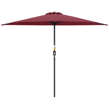 9ft Half Round Umbrella Outdoor Patio Garden Balcony Parasol Window Sun Shade w/ 5 Ribs Wine Red