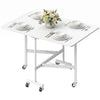 Six-Seater Drop-Leaf Dining Table with Wheels, White