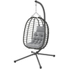 Hanging Egg Chair with Stand, Foldable Wicker Rattan Swing Chair with Thick Cushion, Headrest, Light Grey