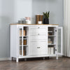 Buffet Cabinet Sideboard with 2 Drawers, 3 Storage Cabinets, Glass Doors and Adjustable Shelves, Dark