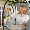 Hanging Egg Chair Without Stand, Foldable Basket Swing Chair with Head Pillow, Soft Cushion and Cup Holder, Dark Grey