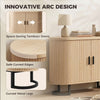 Sideboard Buffet Cabinet with Curved Tambour Doors, Thick Tabletop and Arc Metal Legs Natural Wood