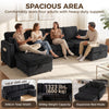 Modular Sofa, U-Shaped Corduroy Couch with Dual Storage Ottoman, Under-Seat Storage, 4 Pillows, Dark Grey